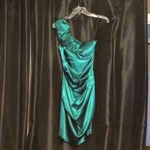 Green satin dress
